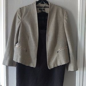 Ann Taylor Black & White Striped Jacket & Black Skirt Set. Open Front Size 14